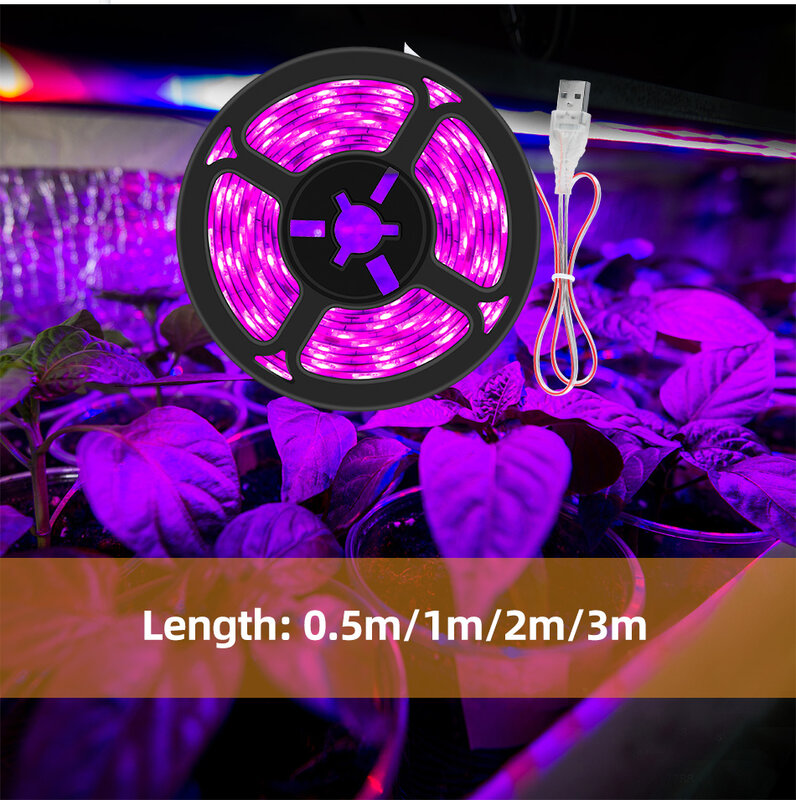أدى النمو ضوء الطيف الكامل USB تنمو شرائط مصباح 0.5m 1m 2m 3m 2835 SMD DC5V LED فيتو الشريط ل بذور النباتات الزهور الدفيئات