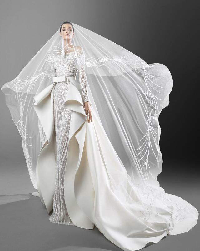 فستان زفاف بتصميم حورية البحر مع ذيل قابل للفصل ، وأكمام طويلة ، وتزيين ، مقاس كبير ، مجموعة 2021