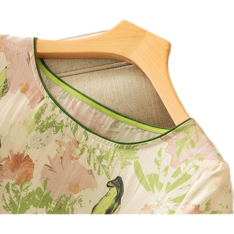 قصيرة الأكمام قميص المرأة 2021 الصيف جديد قمة الراقية مزاجه قصيرة الأكمام الشيفون تي شيرت