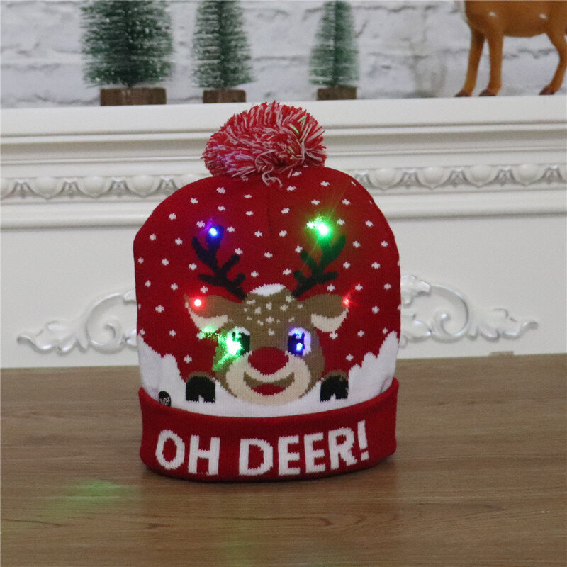 2022 LED قبعات الكريسماس سترة قبعة صغيرة محبوكة عيد الميلاد تضيء محبوك قبعة هدية الكريسماس للأطفال عيد الميلاد السنة الجديدة