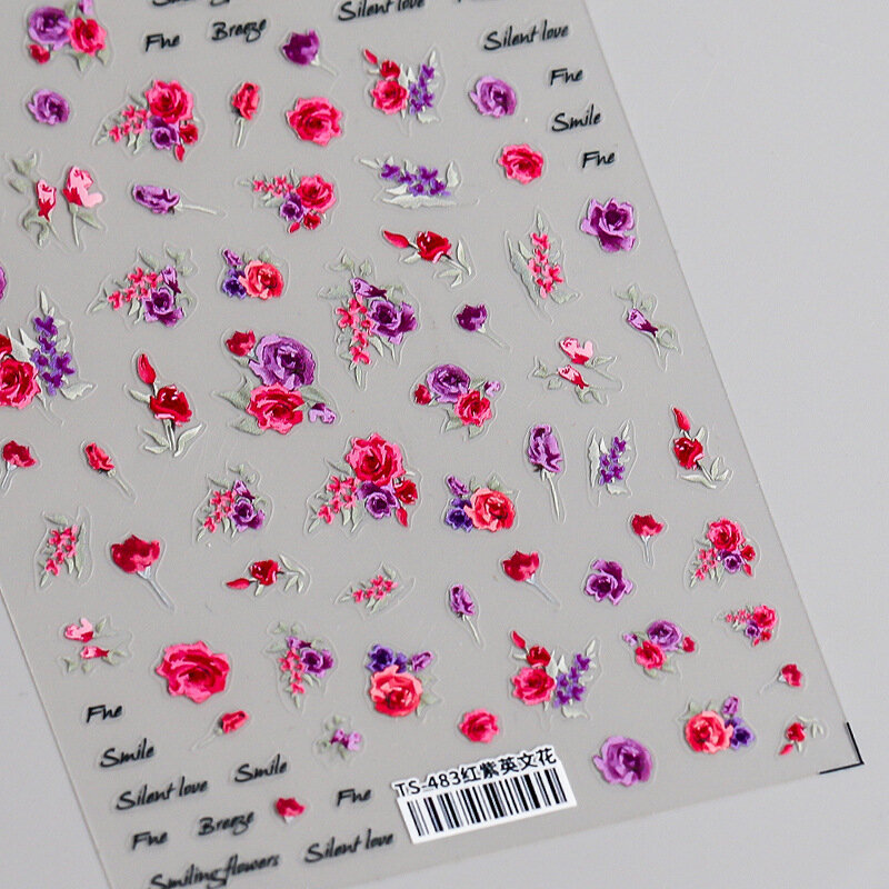 1 ورقة ، ملصقا 5D ، حزن كاميليا تصميم لصائق لمسمار الفن ، الوردي زهرة مانيكير ملصق يدوي الصنع التصحيح