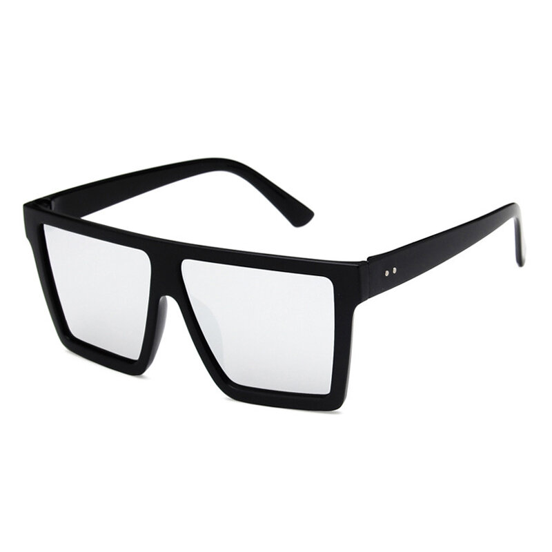 Gafas-نظارة شمسية مربعة كبيرة الحجم للرجال والنساء ، نظارات شمسية مربعة كبيرة الحجم ، ماركة فاخرة ، عصرية ، قمة مسطحة ، عدسات حمراء ، سوداء وفضي...