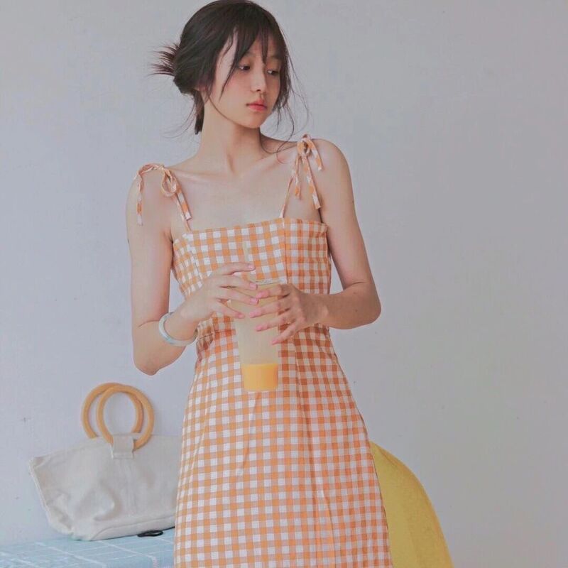 سويت ليتل فريش إنس اليابانية لطيف منقوشة سوسبندر تنورة انخفاض العمر الخصر انقسام عالية الخصر فستان متوسط الطول