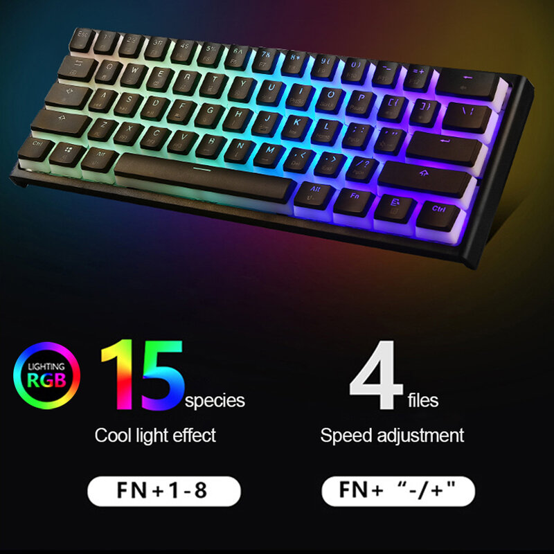 MK25 61 مفاتيح RGB لوحة مفاتيح الألعاب الميكانيكية Doubleshot بودنغ كيكابس 60% RGB الخلفية نوع-C السلكية لوحة المفاتيح الميكانيكية للكمبيوتر