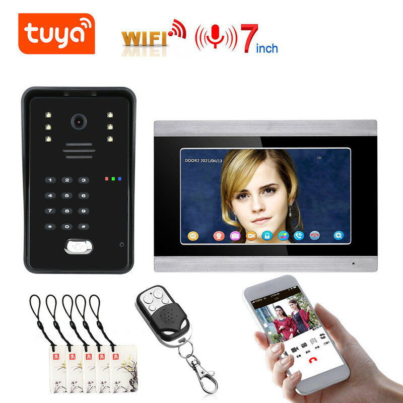 Tuya WIFI فيديو إنترفون أطقم فيديو باب الهاتف للمنزل 7 "رصد 1080P كاميرا الجرس مع كشف الحركة/سجل السيارات