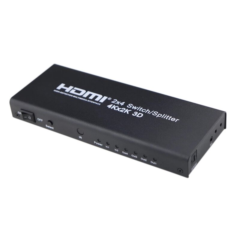 2X4 مقسم الوصلات البينية متعددة الوسائط وعالية الوضوح (HDMI) 2 في 4 خارج HDMI التبديل مع SPDIF الصوت 3.5 مللي متر دعم HD 4K ثلاثية الأبعاد 1080P يشمل IR سيارات ...