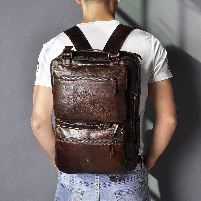 جديد جودة جلد الرجال مصمم القهوة متعددة الأغراض على ظهره Maletin حقيبة أعمال 15 "محمول حمل حقيبة حافظة 9912