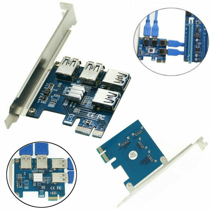 4-Port PCI-E إلى USB محول PCI-E X1 إلى USB 3.0 حامل ممدد الكارت مجلس التعدين خاص PCIe محول ل BTC أدوات التعدين هدية