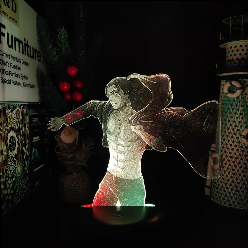 هجوم على جبابرة LED مصباح Eren Jaeger ثلاثية الأبعاد أنيمي ضوء الليل ل ديكور غرفة نوم طفل امب ديكور المنزل لامبارا مانغا هدايا الطفل