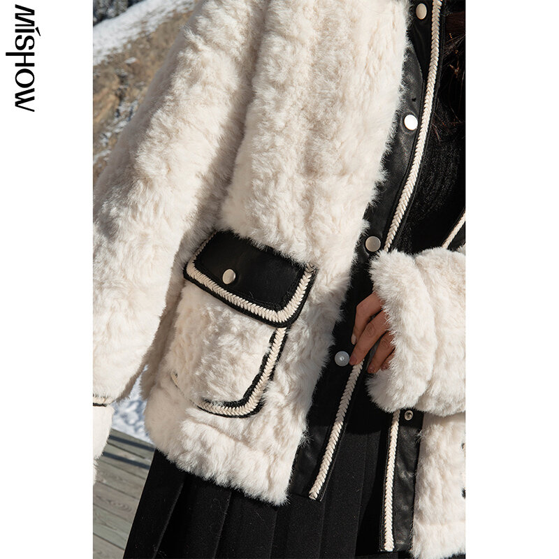 CMAZ 2020 الشتاء الصوف معاطف للنساء الفراء معطف كبير جيوب سميكة الدافئة معطف عارضة في الهواء الطلق الستر MX20D9812