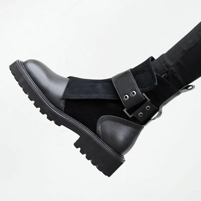 الرجال بولي Leather جلد جديد اليدوية مشبك حزام الأحذية الكلاسيكية أحذية الكاحل الرجال أحذية غير رسمية موضة الشتاء أحذية قتالية KR233