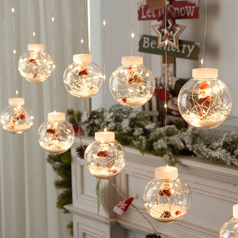 عيد الميلاد نافيداد LED عطلة الديكور مصباح مع الكرة سانتا شجرة الستار سلسلة ضوء للعام الجديد 2022 ديكور المنزل ضوء