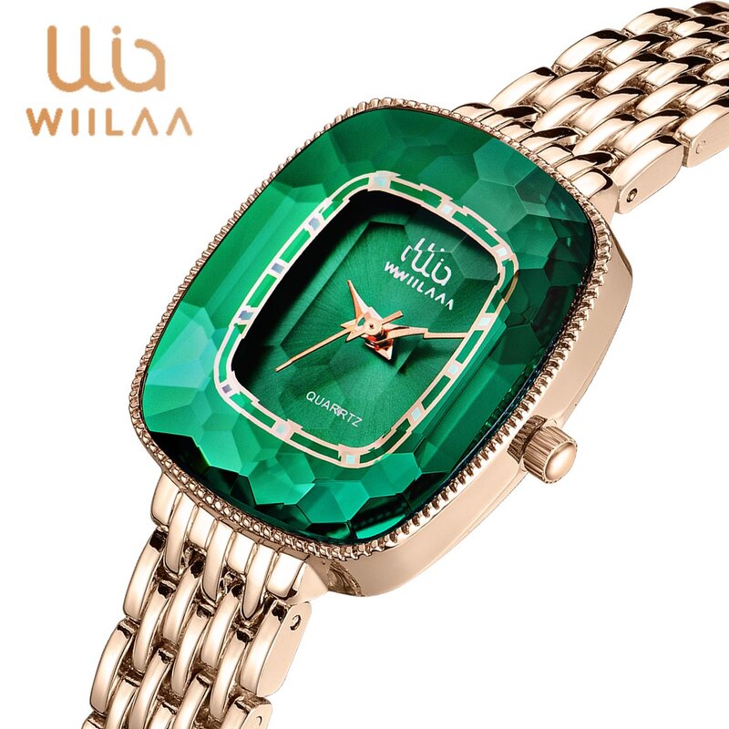 WIILAA الأخضر العلامة التجارية الفاخرة النساء سوار ساعة كوارتز الإبداعية فريدة من نوعها السيدات ساعة معصم ل 2021 wistwatch الإناث على مدار الساعة