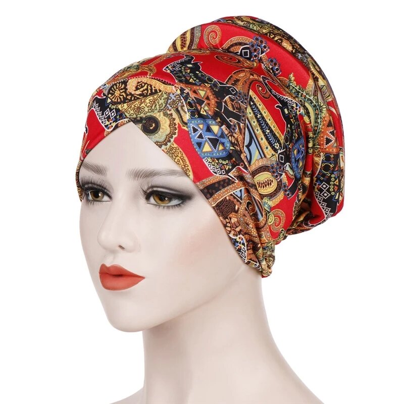 غطاء عمامة قطنية مطبوعة عصرية غطاء رأس إسلامي حجاب داخلي للنساء غطاء رأس لف عرقي غطاء حجاب قبعات سلعة إسلامية