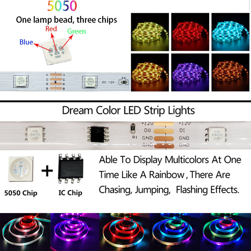 شريط LED أضواء لون الحلم RGBIC WS2811 RGB 5050 بلوتوث الموسيقى APP التحكم التحكم الرقمي للبرمجة 30 متر Led الموسيقية DC12V