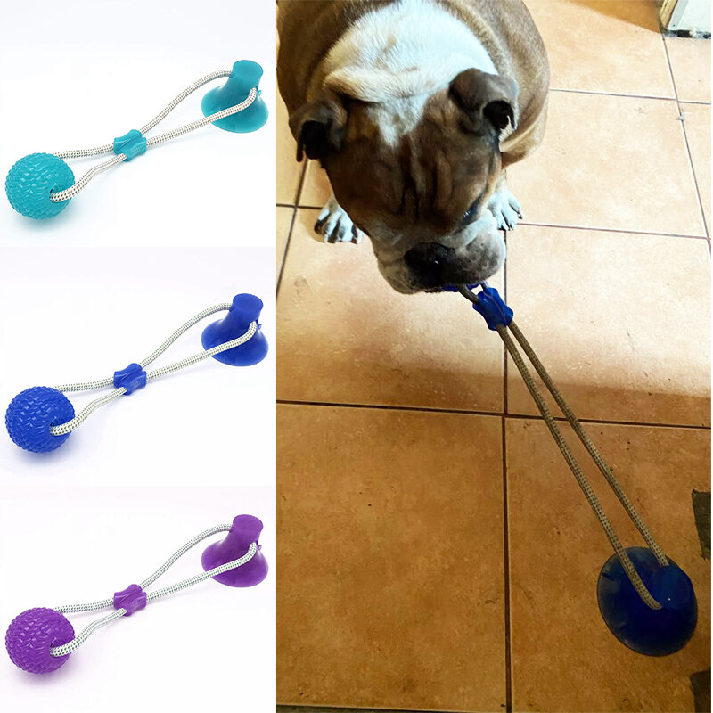 كلب لعب الحيوانات الأليفة جرو التفاعلية شفط كأس دفع TPR العاب كروية لدغة المولي لعبة مطاطا الحبال لون عشوائي
