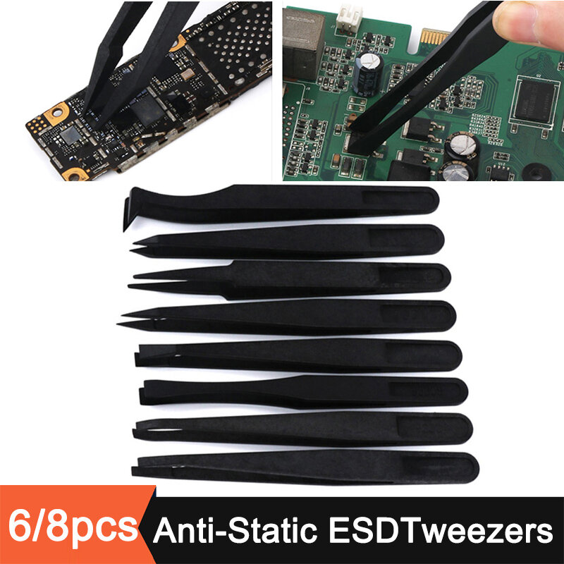 6 قطعة مكافحة ساكنة ألياف الكربون الإلكترونية ملاقط عدة ESD البلاستيك ملقط PCB إصلاح اليد أدوات ل مختبر العمل الالكترونيات