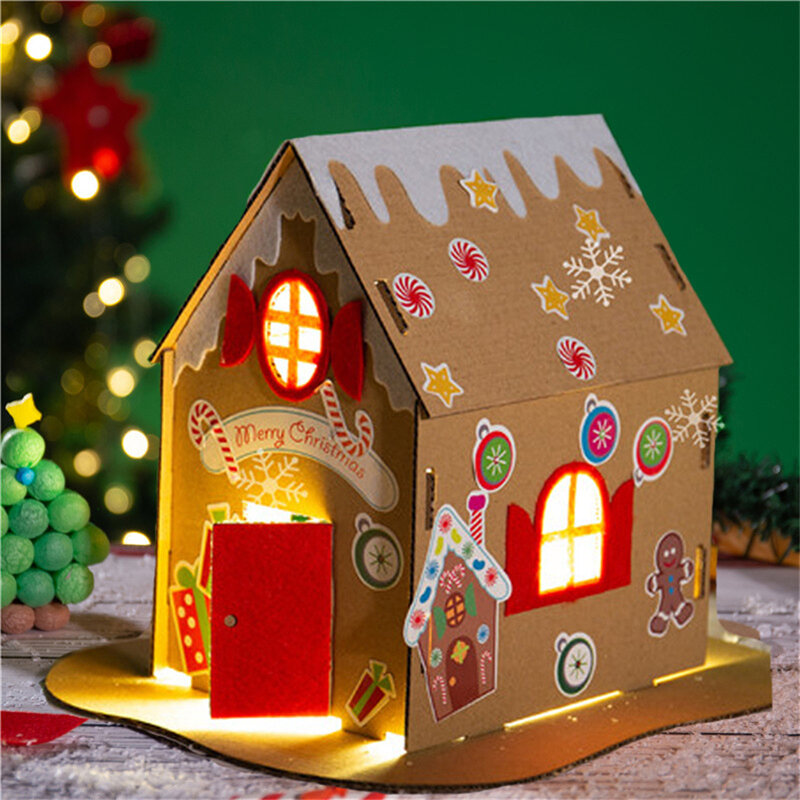 الأطفال عيد الميلاد الديكور لعبة هدية اليدوية Material بها بنفسك المواد حزمة اللعب البسكويت منزل الإبداعية مضيئة محلية الصنع كوخ