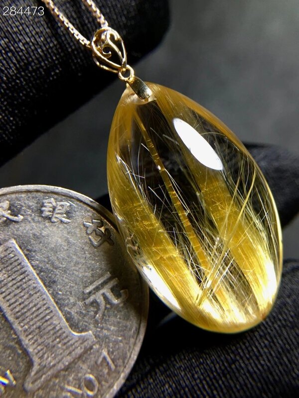 حقيقي الذهب الطبيعي Rutilated الكوارتز التيتانيوم قلادة 29.5*16.6*12.5 مللي متر 18K الذهب البرازيل كريستال حجر قلادة AAAAAA