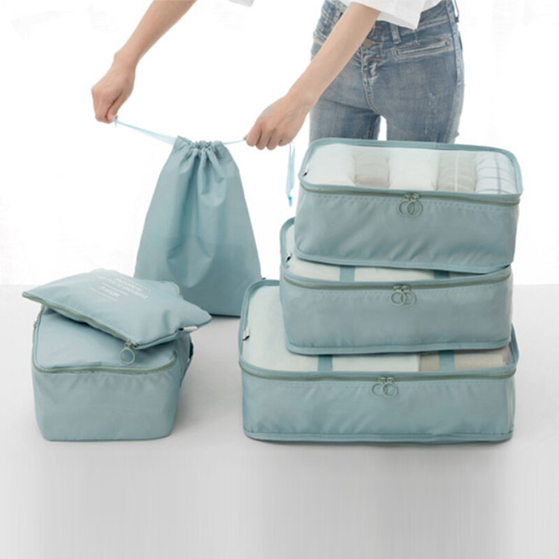 حقيبة سفر لتخزين الأمتعة الملابس الداخلية الأحذية الرباط جيب التشطيب حقيبة خزانة ملابس حمل حقيبة ضغط 6 Sets