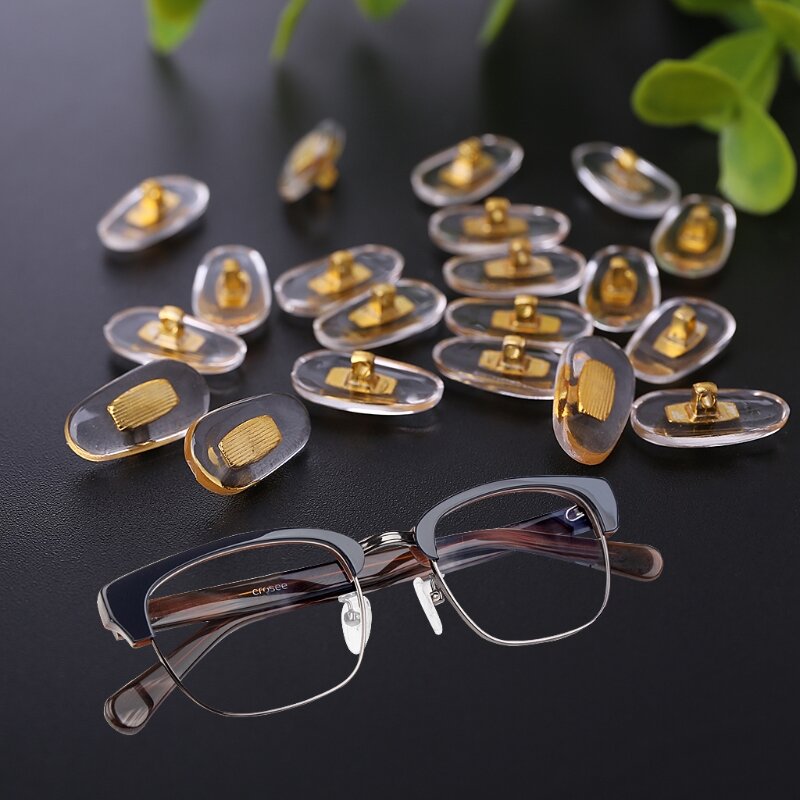 10 زوج/وحدة الذهبي بك نظارات مكافحة زلة الألومنيوم موصل الفضة مخدات أنف للنظارة عصا على شكل واضح: ovalpack