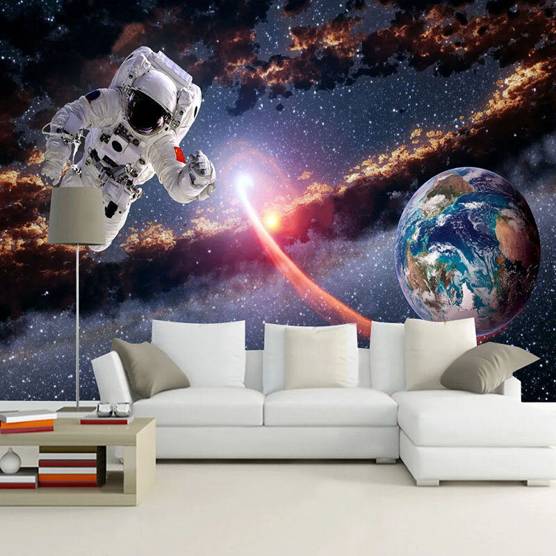 صور مخصصة خلفية ثلاثية الأبعاد رائد الفضاء الكون كوكب الأرض النظام الشمسي درب التبانة جدارية غرفة نوم الأطفال لوحة حائط الخلفية #2