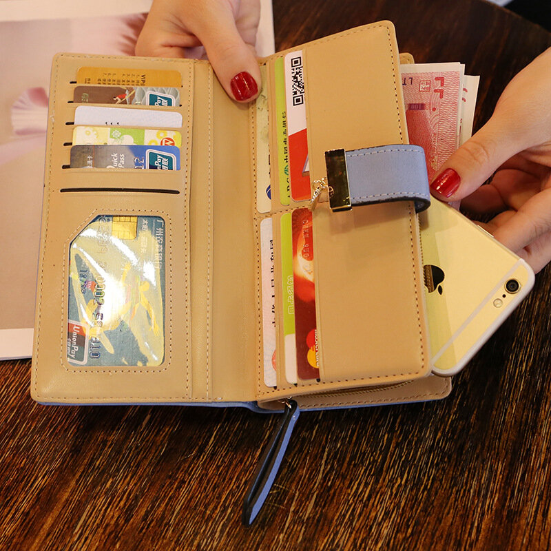 موضة الجوف ليف المرأة محافظ عادية محفظة من جلد Pu بلون سحاب محفظة متعددة بطاقة أنثى حافظة للبطاقات سيدة مخلب