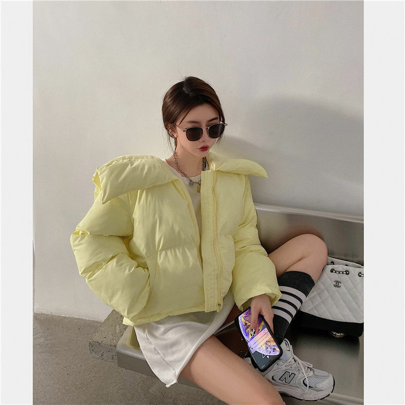 شتاء جديد الأصفر سترة منفوخة النساء الكورية سميكة الدافئة فقاعة معطف موضة عادية الأبيض أسفل معاطف الإناث