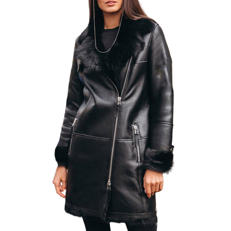 المرأة الفراء طوق معطف الفرو 2021 شتاء جديد أسود تصميم موضة طويلة الأكمام معطف الفرو ملابس النساء غير رسمية