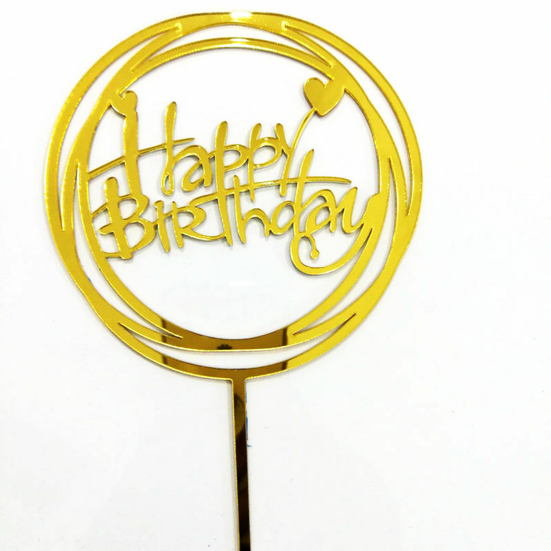 الترويجية كعكة عيد ميلاد سعيد توبر الاكريليك الذهب مرآة قطاعات الكيك للأطفال حفلة عيد ميلاد كعكة زينة استحمام الطفل