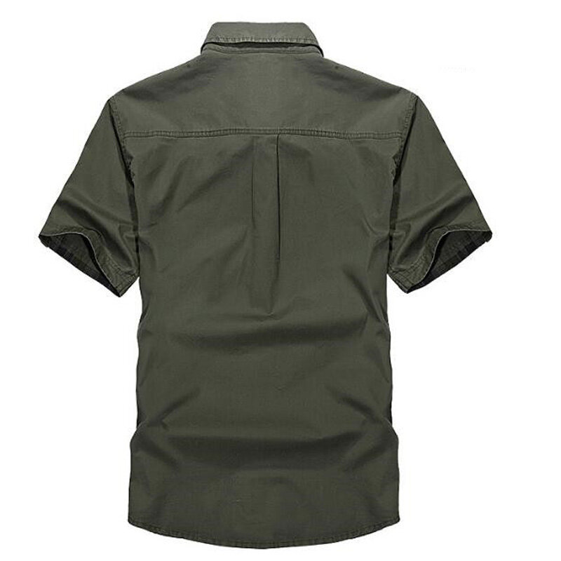AFS ZDJP قميص رجالي جديد صيف 2018 قمصان عسكرية صلبة بأكمام قصيرة قميص قطن بنسيج شبكي يسمح بالتهوية قميص عسكري فضفاض للرجال