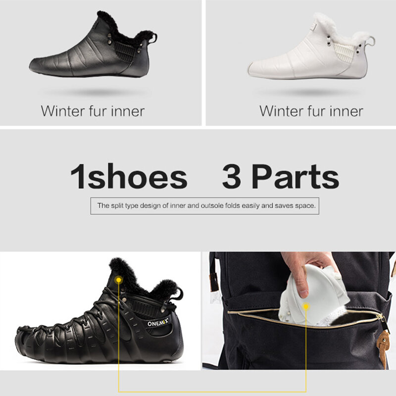 ONEMIX الشتاء أحذية للرجال والنساء موضة أحذية مشي في الهواء الطلق حذاء ارتحال لا الغراء أحذية رياضية الدفء المشي الرومانية