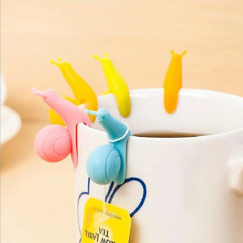 5 قطعة/المجموعة لطيف الحلوى الألوان رائعة الحلزون شكل سيليكون كيس شاي حامل الشاي أداة عشوائية اللون