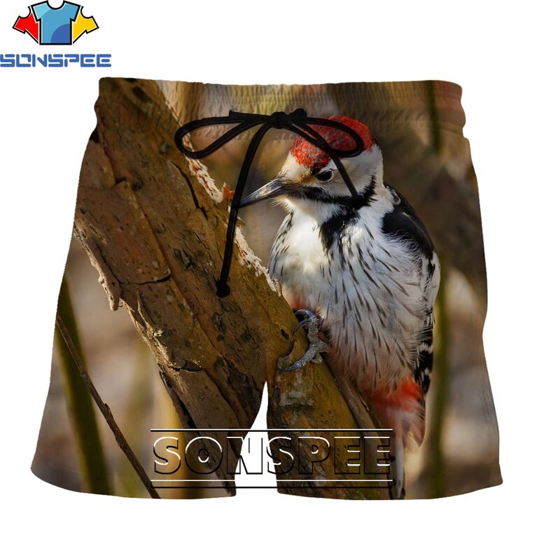 شورتات رجالية SONSPEE Forest Bird Woodpecker ملابس جمالية ثلاثية الأبعاد ملابس هاراجوكو صيفية غير رسمية للشاطئ للجنسين لوحة ملابس الشارع