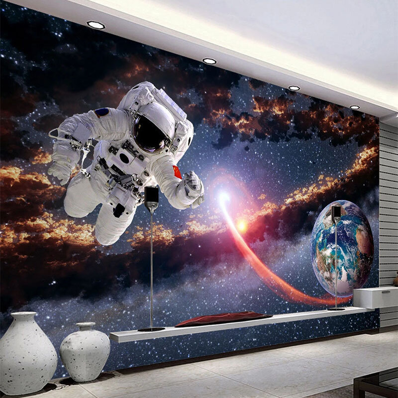 صور مخصصة خلفية ثلاثية الأبعاد رائد الفضاء الكون كوكب الأرض النظام الشمسي درب التبانة جدارية غرفة نوم الأطفال لوحة حائط الخلفية