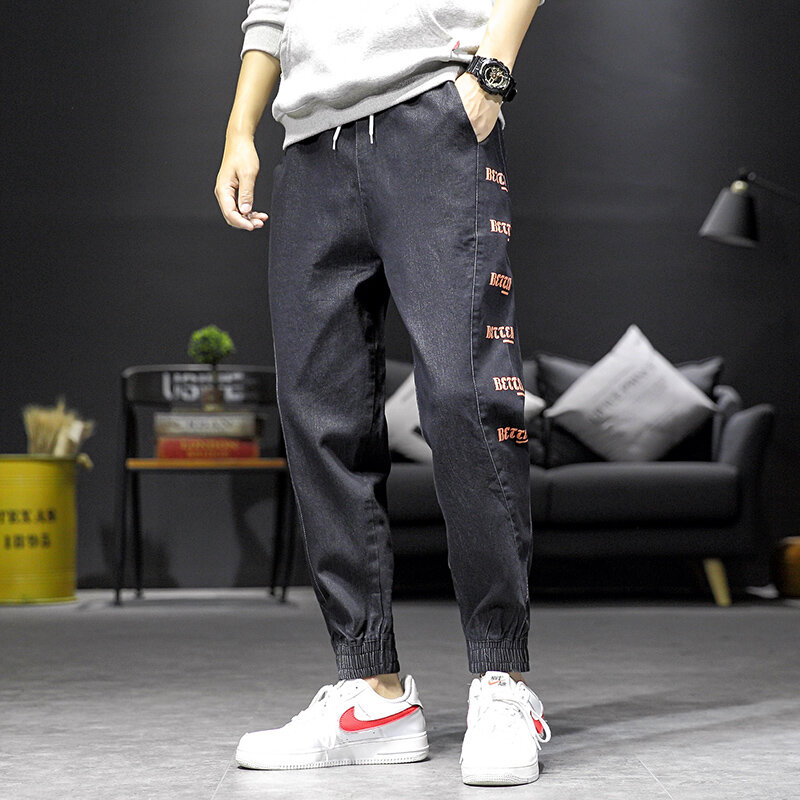 2020 الربيع اليابانية خياطة سراويل جينز الرجال فضفاضة زيادة رسائل مطبوعة سراويلي حريمي المد السراويل شعاع العلامة التجارية
