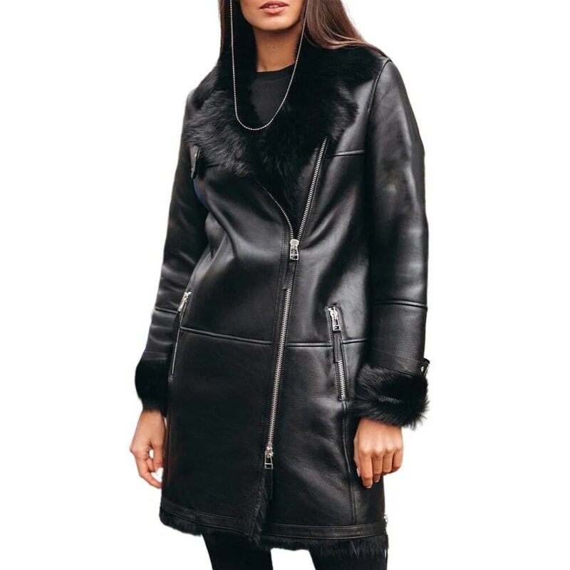 المرأة الفراء طوق معطف الفرو 2021 الخريف الشتاء موضة جديدة الأسود تصميم الشعور طويلة الأكمام معطف غير رسمي المرأة