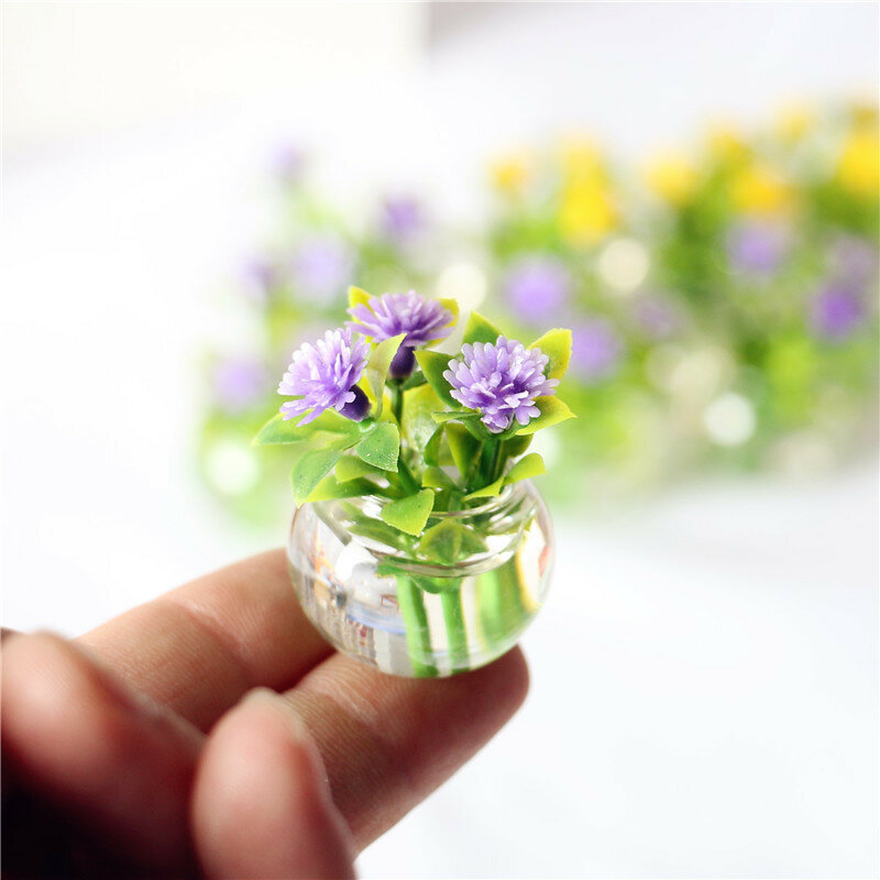 1:12 دمية مصغرة الأخضر بوعاء للديكور المنزل محاكاة أصائص زرع الزهور
