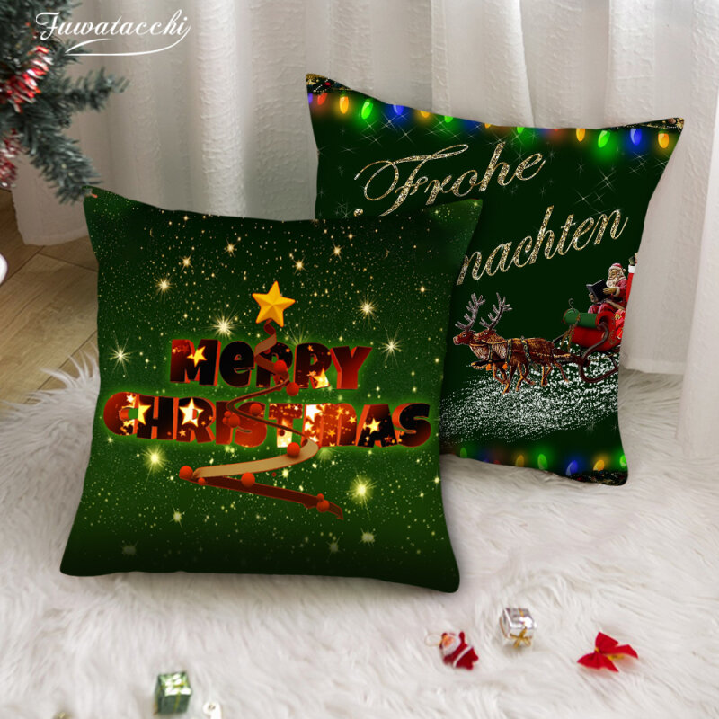 Fuwatacchi إِلْكَة عيد الميلاد غطاء الوسادة سانتا كلوز المطبوعة سانتا كلوز وسادة يغطي للمنزل أريكة سيارة ديكور رمي سادات
