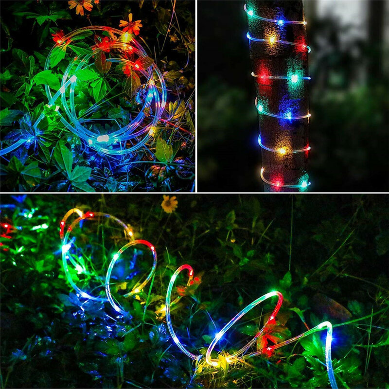 LED بالطاقة الشمسية حبل أنبوبي سلسلة أضواء في الهواء الطلق مقاوم للماء الجنية أضواء حديقة جارلاند لعيد الميلاد ديكورات للباحة