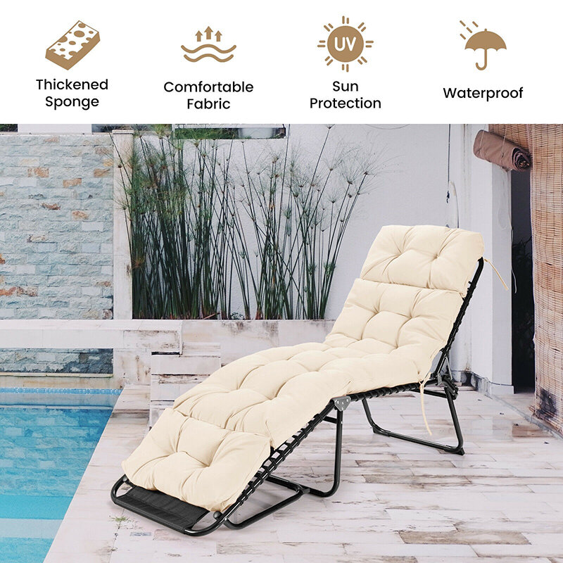 73" Lounge Chaise Cushion Padded Recliner Thickened High Resilience Cushion Exquisite Waterproof Indoor Outdoor Sun Loungers