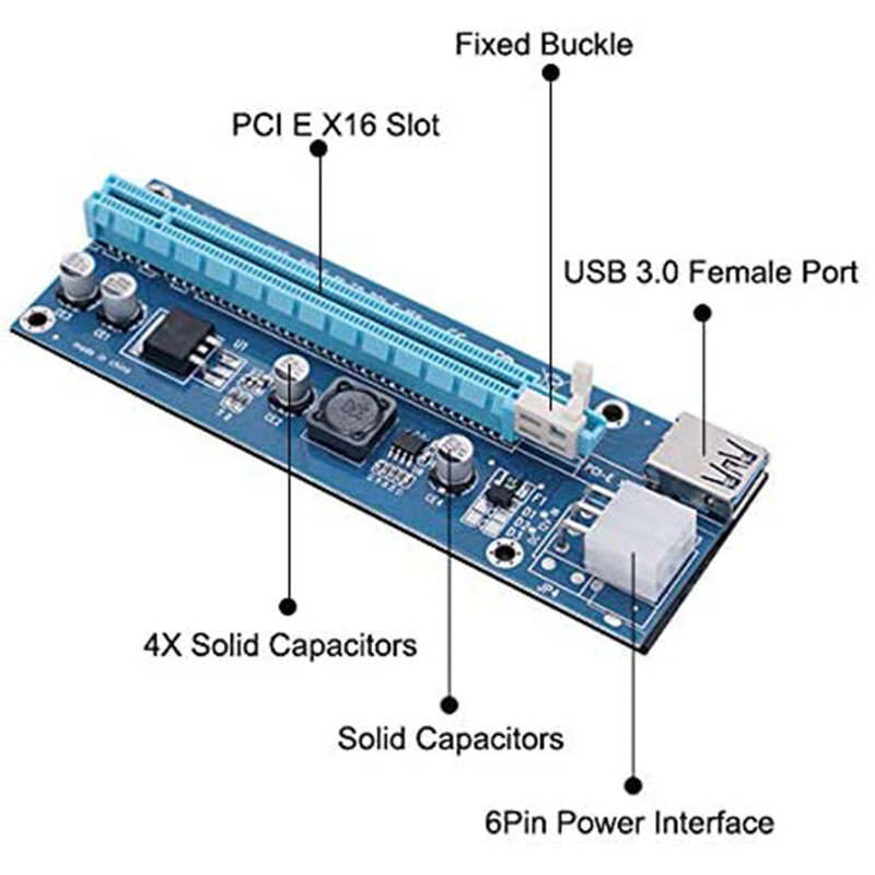 PCI-E Riser Board 4-pin PCI-E 1x to 16x محول بطاقة الجرافيك بطاقة توسيع GPU مع كابل USB