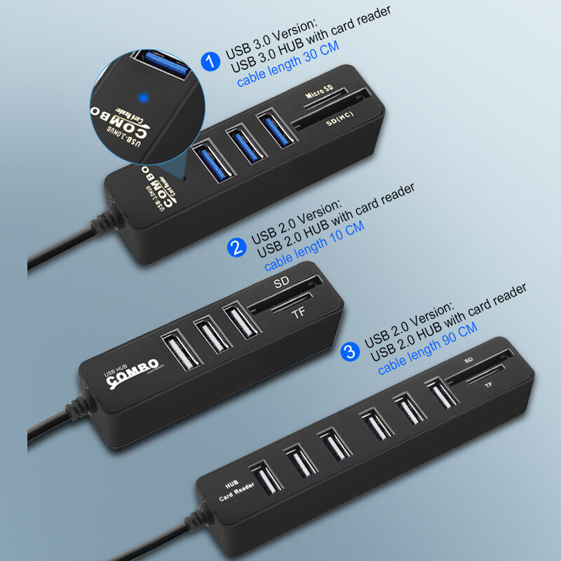 العالمي USB محور صغير 2.0 عالية السرعة USB الخائن 3 ميناء المحور مع TF قارئ البطاقات SD 6 ميناء 2.0 محول هاب لملحقات الكمبيوتر