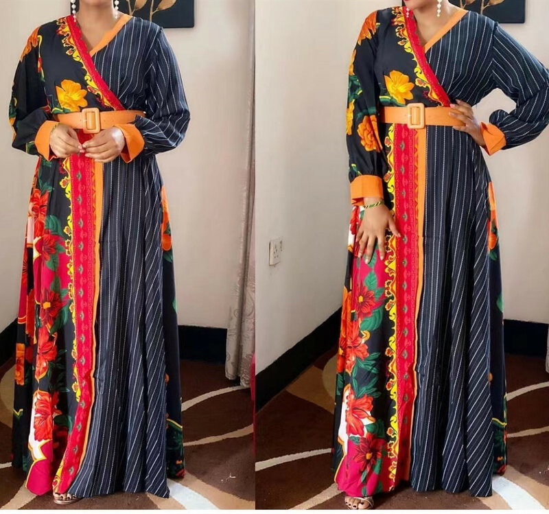 فساتين ماكسي الأفريقية المطبوعة للنساء Dashiki قفطان فستان الحفلات المسائية حجم كبير رداء الأفريقية الجلابة فام ملابس مسلم