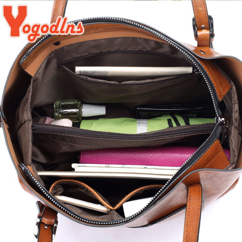 Yogodlns-حقيبة يد نسائية مصممة من جلد البولي يوريثان ، حقيبة حمل شتوية ذات سعة كبيرة ، حقيبة كتف عتيقة ، حقيبة بمقبض