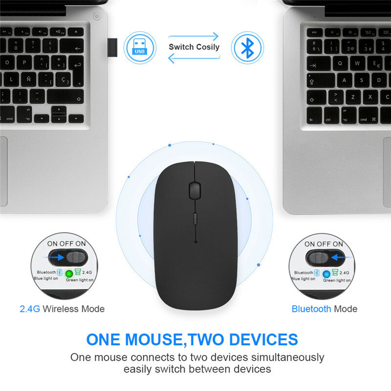 ماوس لاسلكي بلوتوث قابلة للشحن ماوس كمبيوتر لاسلكي صامت Mause مريح ماوس USB صغير الفئران البصرية للكمبيوتر المحمول