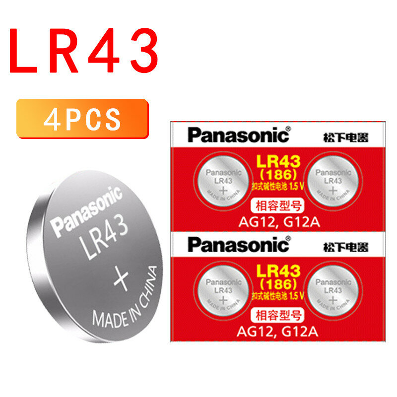 4 قطعة/الوحدة بطاريات بطاريات قلوية أصلية LR43 186 1.5 فولت AG12 G12A بطارية خلية بزر 0% Hg للتحكم عن بعد في آلة حاسبة