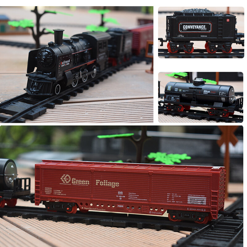 تعمل بالبطارية السكك الحديدية الكلاسيكية قطار الشحن المياه البخار قاطرة Playset مع الدخان محاكاة نموذج ألعاب قطار كهربائي