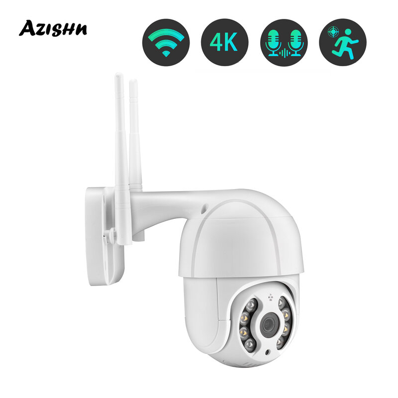 AZISHN الترا HD 4K 8MP واي فاي كاميرا IP لاسلكية في الهواء الطلق مقاوم للماء 1080P اللون للرؤية الليلية كاميرا تلفزيونات الدوائر المغلقة مع سيم 128G SD