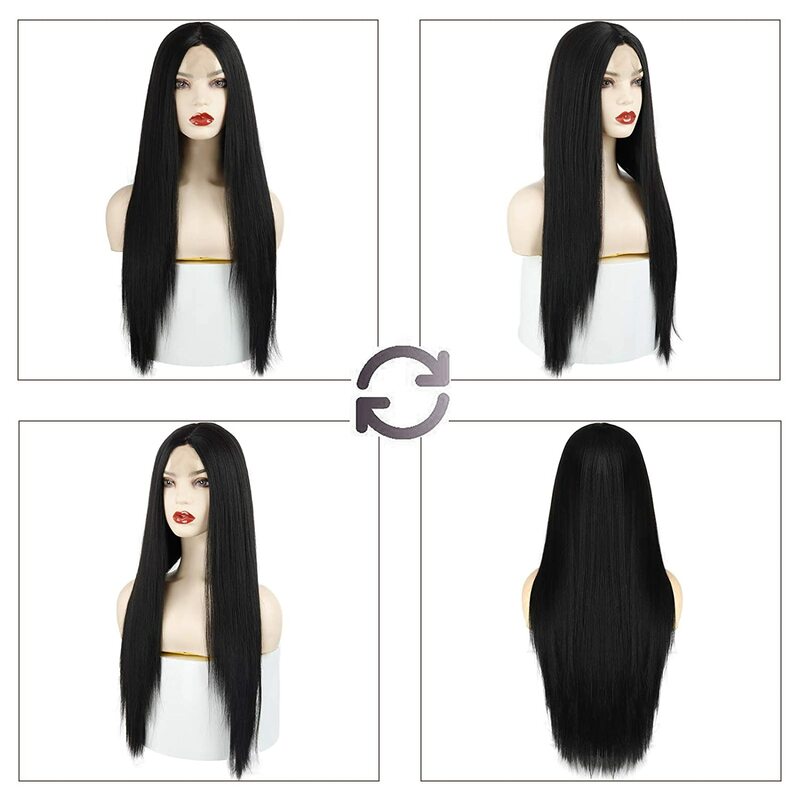 أسود أنثى طويل باروكة شعر مستقيمة شعر مستعار اصطناعي مناسب للتجمعات اليومية مظهر طبيعي شعر مستعار مقاوم للحرارة